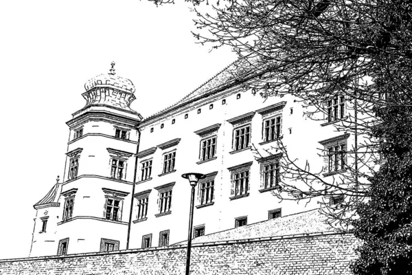 Krakau Polen Architectuur Afbeelding Historische Gebouwen Tekenen Schetsen Illustreren Zwart — Stockfoto