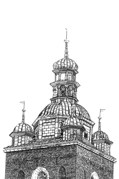 Cracovie Pologne Architecture Dans Illustration Des Bâtiments Historiques Dessin Croquis — Photo