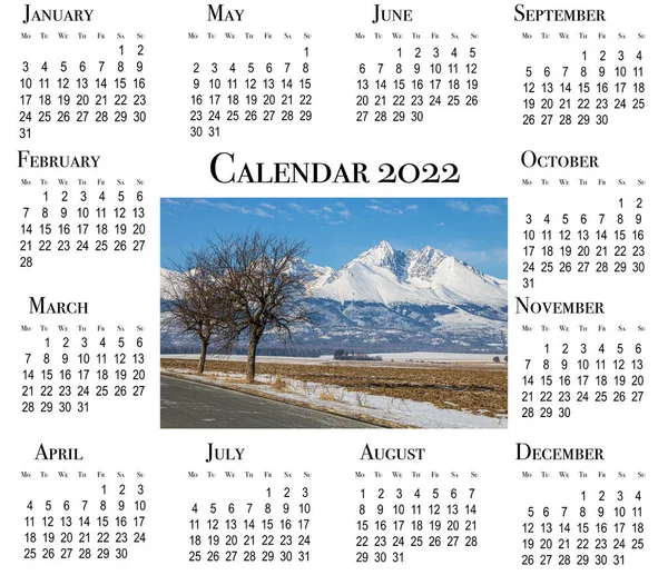 Tisknutelná Kalendářní Karta Pro Rok2022 Krásná Zimní Krajina Slovenských Horách — Stock fotografie
