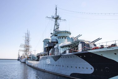 21 Nisan 2019 Gdynia Limanı Polonya. Tri-City, Blyskawica (Şimşek) - Gemideki Müze