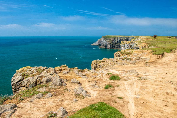 Tenby Walia Wielka Brytania Krajobraz Nad Oceanem Słoneczny Lipcowy Dzień — Zdjęcie stockowe