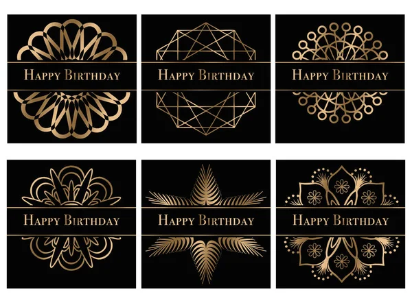 Boldog Születésnapot Üdvözlőkártya Sablont Arany Mandala Art Deco Stílus — Stock Vector