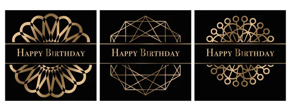 Boldog Születésnapot Üdvözlőkártya Sablont Arany Mandala Art Deco Stílus — Stock Vector