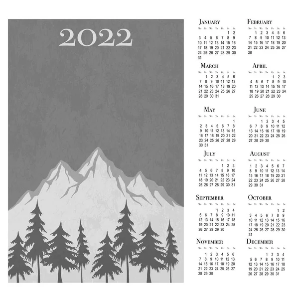 2022 Calendario Paisaje Montaña Calendario Pared Imprimible Semana Comienza Lunes — Foto de Stock