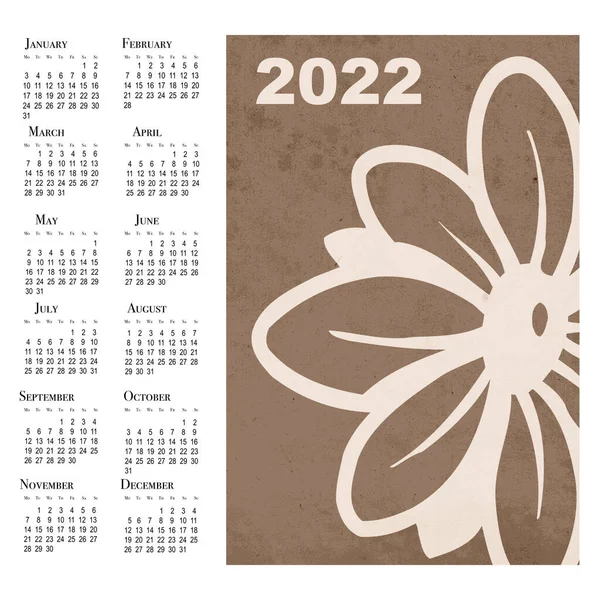 Botanischer Kalender Für 2022 Wandkalender Zum Ausdrucken Woche Beginnt Montag — Stockfoto