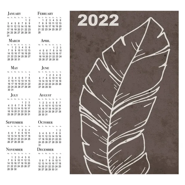 2022 Için Botanik Takvimi Yazdırılabilir Duvar Takvimi Hafta Pazartesi Başlıyor — Stok fotoğraf