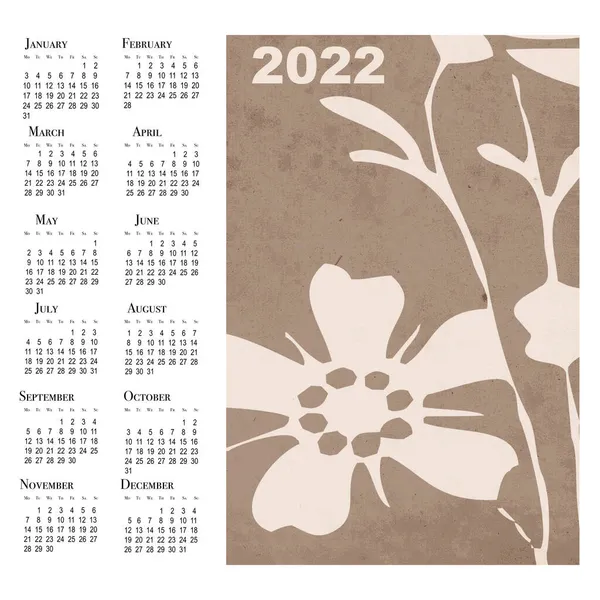 2022年の植物カレンダー 印刷可能な壁のカレンダー 週は月曜日に始まります — ストック写真