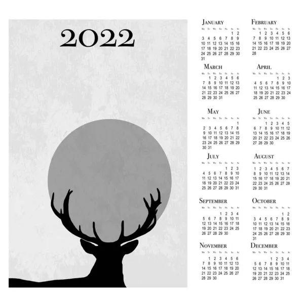 Botanical Calendar 2022 Animals Printable Wall Calendar Week Starts Monday — Stock Photo, Image