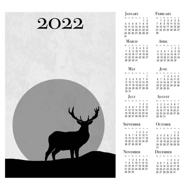 Calendario Botanico 2022 Animali Calendario Parete Stampabile Settimana Inizia Lunedì — Foto Stock