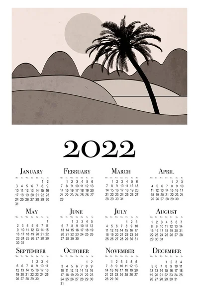 Βοτανικό Ημερολόγιο Για 2022 Ορεινό Τοπίο Εκτυπώσιμη Ημερολόγιο Τοίχου Εβδομάδα — Φωτογραφία Αρχείου