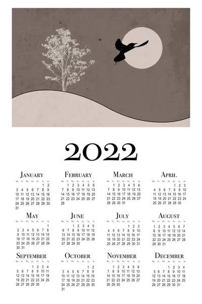 Calendrier Botanique Pour 2022 Paysage Montagneux Calendrier Mural Imprimable Semaine — Photo