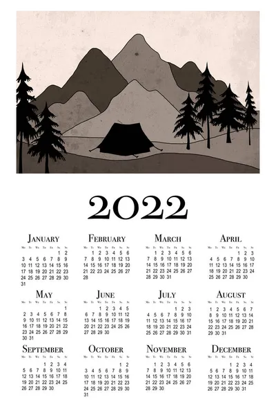 Calendrier Botanique Pour 2022 Paysage Montagneux Calendrier Mural Imprimable Semaine — Photo