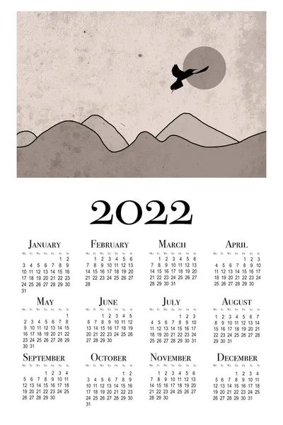 Botanický Kalendář Rok2022 Horská Krajina Tisknutelný Stěnový Kalendář Týden Začíná — Stock fotografie