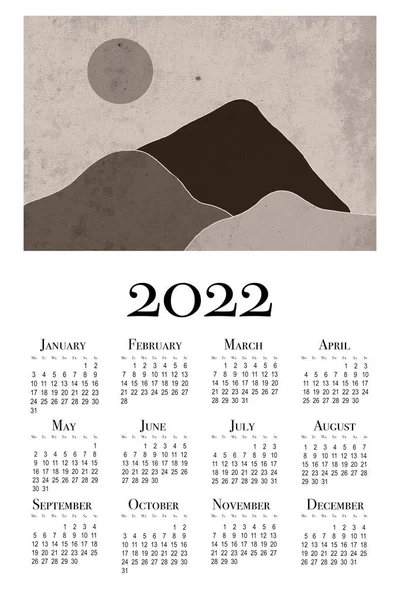 Calendario Botanico 2022 Paesaggio Montano Calendario Parete Stampabile Settimana Inizia — Foto Stock