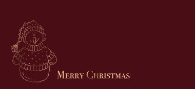 Dilekleri olan bir Noel kartı tasarımı. Kırmızı arkaplanda altın sanat eserleri.