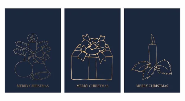Набір Різдвяних Листівок Привітаннями Золота Графіка Міцному Тлі — стоковий вектор