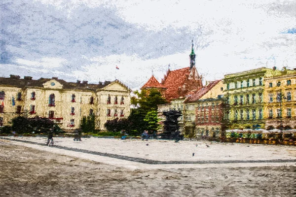 Bydgoszcz Polonia Pittura Olio Progettazione Una Cartolina Magnete Del Frigorifero — Foto Stock