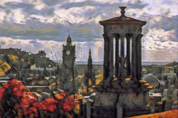Calton Hill Edinburgh England Oil Painting 도시의 디자인 냉장고 페인팅용 — 스톡 사진