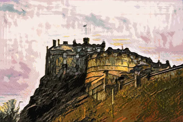 Единбург Шотландія Олійний Живопис Единбурзький Замок Дизайн Листівки Холодильник Магніт — стокове фото