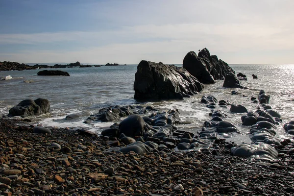 Bude Cornwall Inglaterra Paisaje Sobre Océano Atlántico Vista Las Rocas — Foto de Stock