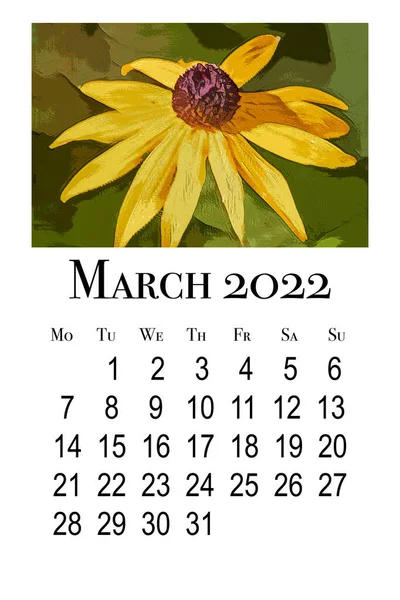 Scheda Calendario Mese Marzo 2022 — Foto Stock