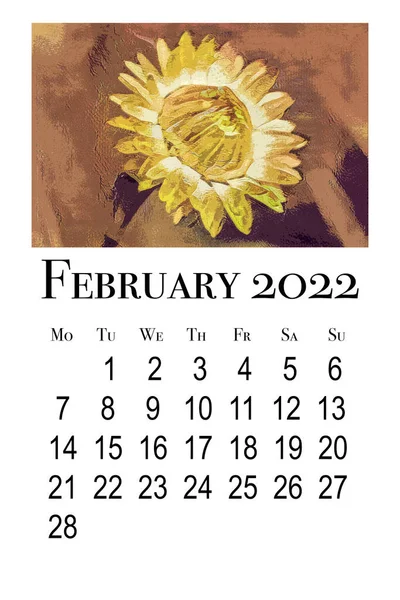 Kalendářní Karta Měsíc Únor 2022 — Stock fotografie