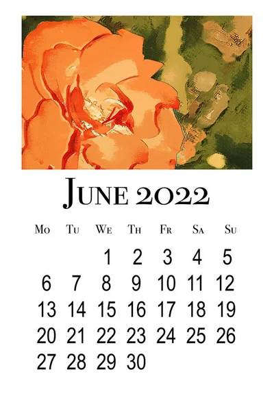 Cartão Calendário Para Mês Junho 2022 — Fotografia de Stock