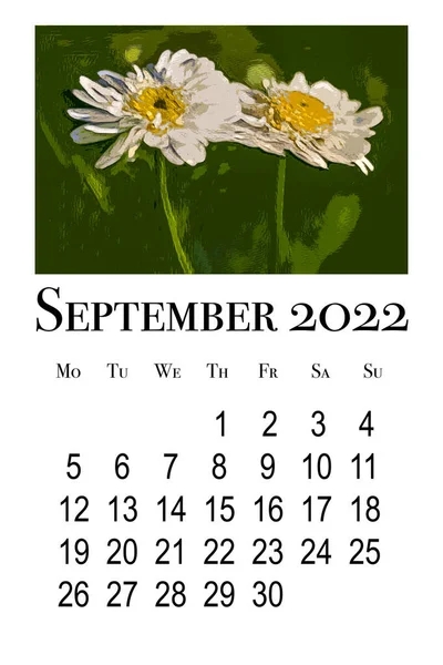 Cartão Calendário Para Mês Setembro 2022 — Fotografia de Stock