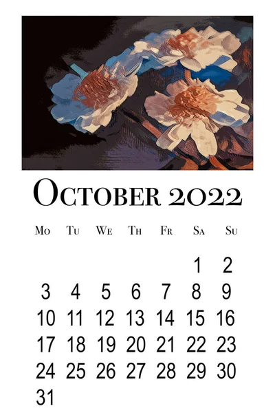 Cartão Calendário Para Mês Outubro 2022 — Fotografia de Stock