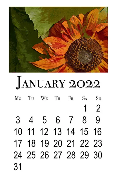 Scheda Calendario Mese Gennaio 2022 — Foto Stock