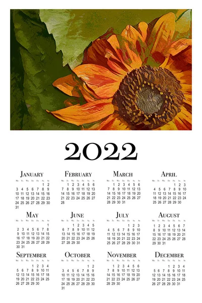 Calendário Botânico Para 2022 Calendário Parede Vertical Para 2022 Semana — Fotografia de Stock