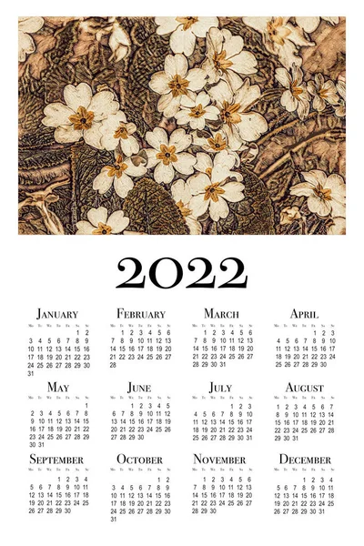 Calendário Botânico Para 2022 Calendário Parede Vertical Para 2022 Semana — Fotografia de Stock