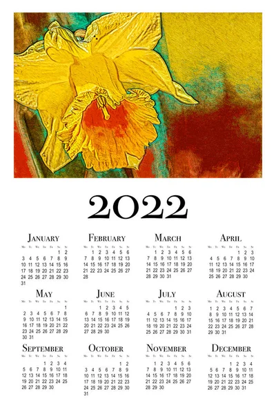 Calendário Botânico Para 2022 Calendário Parede Vertical Para 2022 Semana — Fotografia de Stock