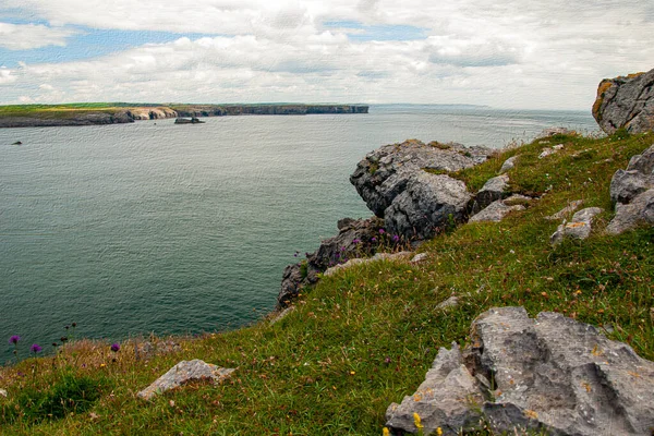 Tenby Walia Wielka Brytania Krajobraz Nad Oceanem Poziomy Obraz Drukowania — Zdjęcie stockowe
