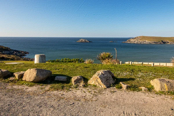 Newquay Cornwall Reino Unido Paisaje Junto Océano Vista Las Rocas — Foto de Stock