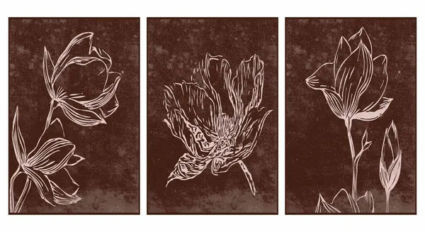 Set Botanischer Wandkunst Linienkunst Von Pflanzen Zeichnung Mit Abstrakter Form — Stockvektor