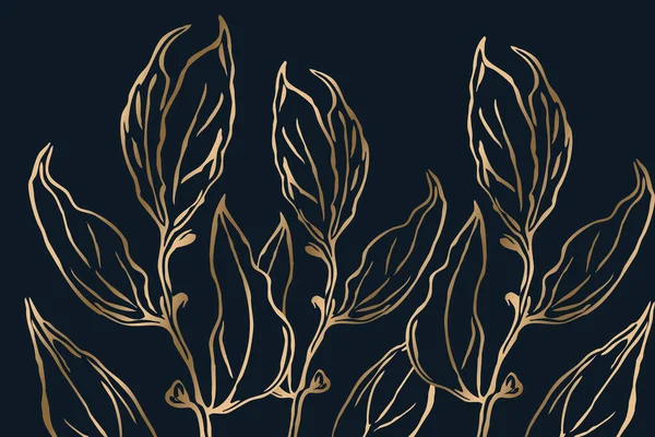 Altın Elementlerle Dolu Lüks Botanik Geçmişi Soyut Şekilli Çizgi Çizimi — Stok fotoğraf