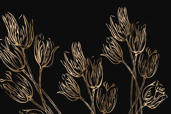 Розкішний Ботанічний Фон Золотими Елементами Лінійний Художній Малюнок Абстрактною Формою — стокове фото