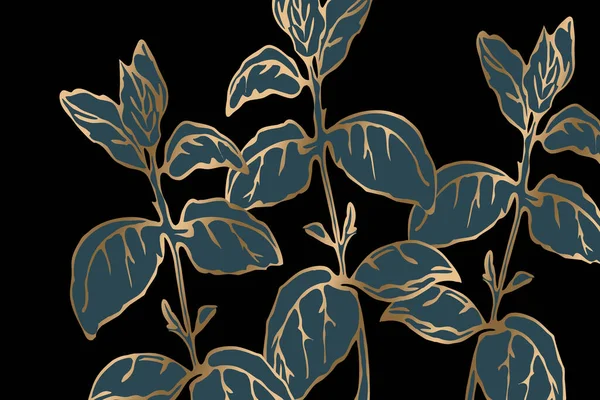Роскошный Ботанический Фон Золотыми Элементами Линейный Рисунок Абстрактной Формы Абстрактный — стоковое фото