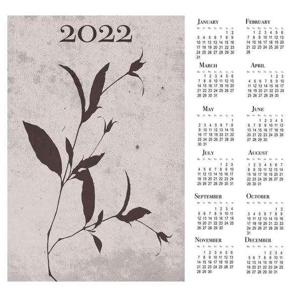 2022年のカレンダー 印刷可能な壁のカレンダー 週は月曜日に始まります — ストック写真