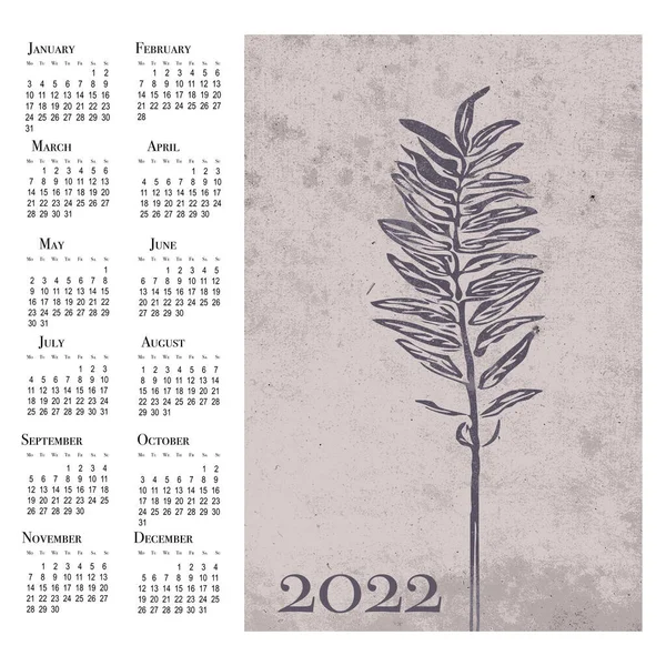 Botanický Kalendář Rok2022 Tisknutelný Stěnový Kalendář Týden Začíná Pondělí — Stock fotografie