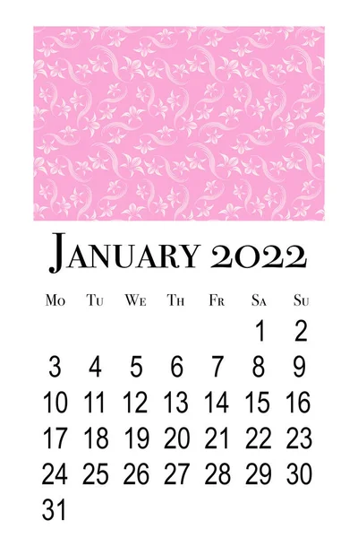 Kalenderkaart Voor Januari 2022 Afdrukbare Verticale Wandkalender Week Begint Maandag — Stockfoto