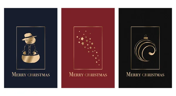 Набір Різдвяних Вітальних Листівок Мінімалістичний Малюнок Друку Золоті Літери — стоковий вектор