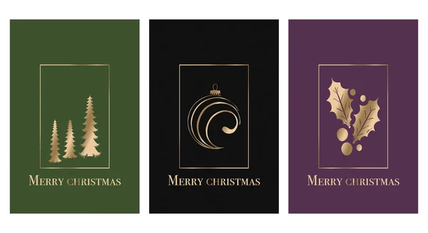 Set Weihnachtsgrußkarten Design Vorhanden Minimalistisches Muster Für Den Druck Goldene — Stockvektor