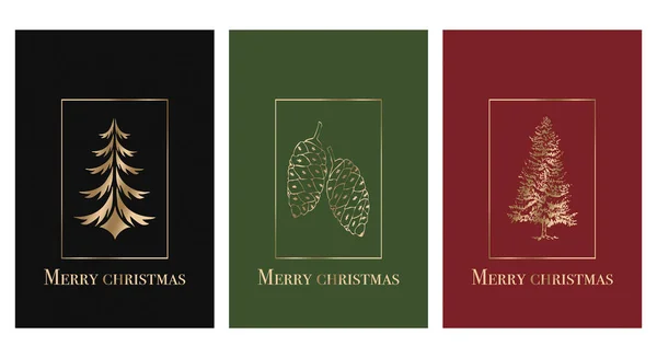 Set Weihnachtsgrußkarten Design Vorhanden Minimalistisches Muster Für Den Druck Goldene — Stockvektor