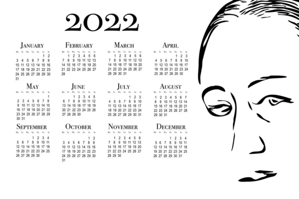 Calendario 2022 Settimana Inizia Lunedì Grafica Femminile — Foto Stock