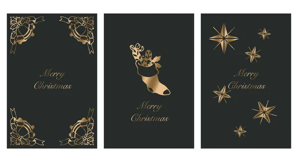 Weihnachtsgrußkarte Design Minimalistisches Muster Für Den Druck Goldene Buchstaben — Stockvektor