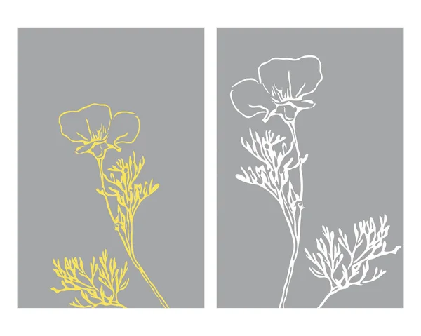 Botanical Wall Art Pattern Trendy Yellow Gray Framed Wall Prints — 图库矢量图片