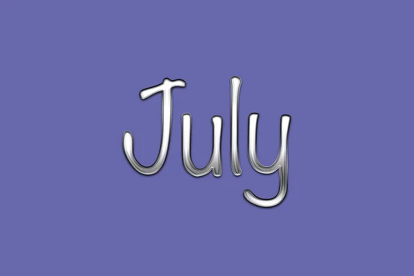 2022年の流行の紫の背景に3Dアイコン 銀文字7月 その年の月 — ストック写真
