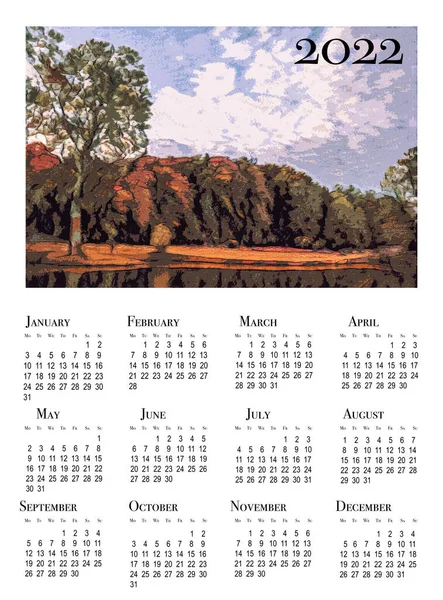Tarjeta Calendario Para 2022 Ilustración Viajes Paisaje Junto Lago Bydgoszcz —  Fotos de Stock